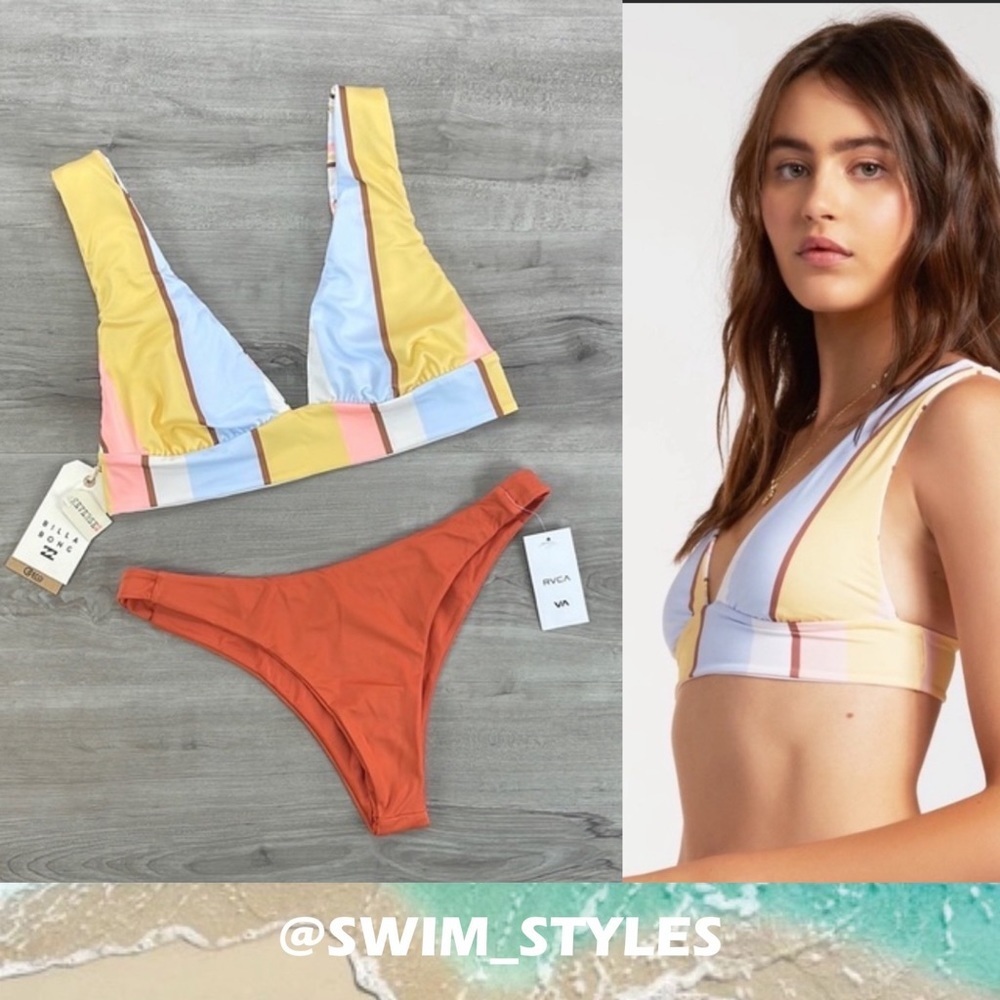 ☀️BILLABONG☀️RVCA☀️FEELING SUNNY PLUNGE SOLID SKIMPY BIKINI SET